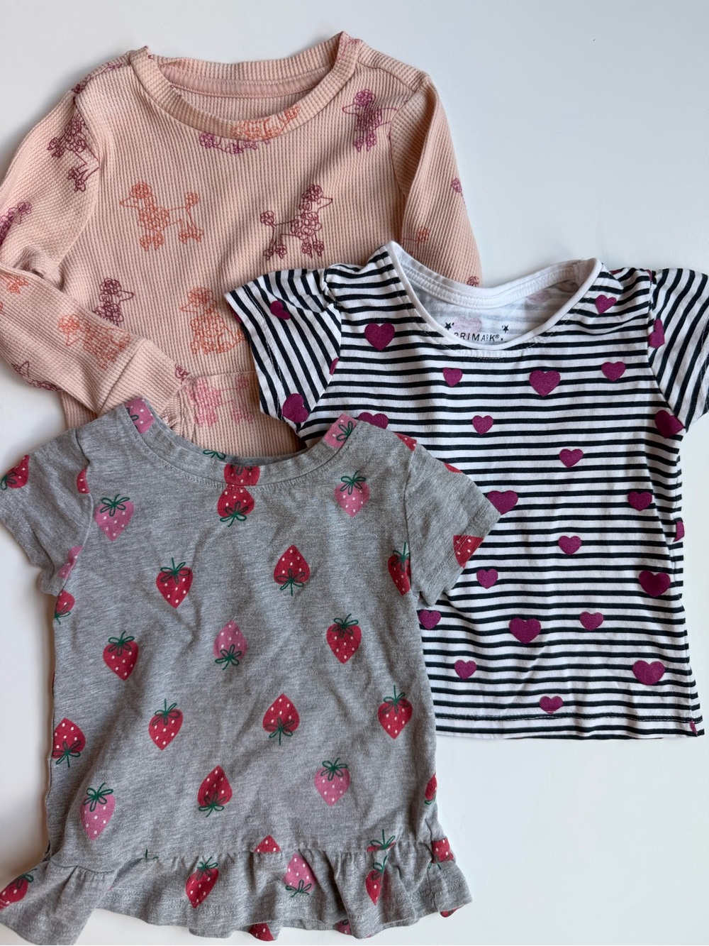 2T Toddler Pink & Gray Strawberry, Striped Heart & Blush Poodle Tops - 3-Pack